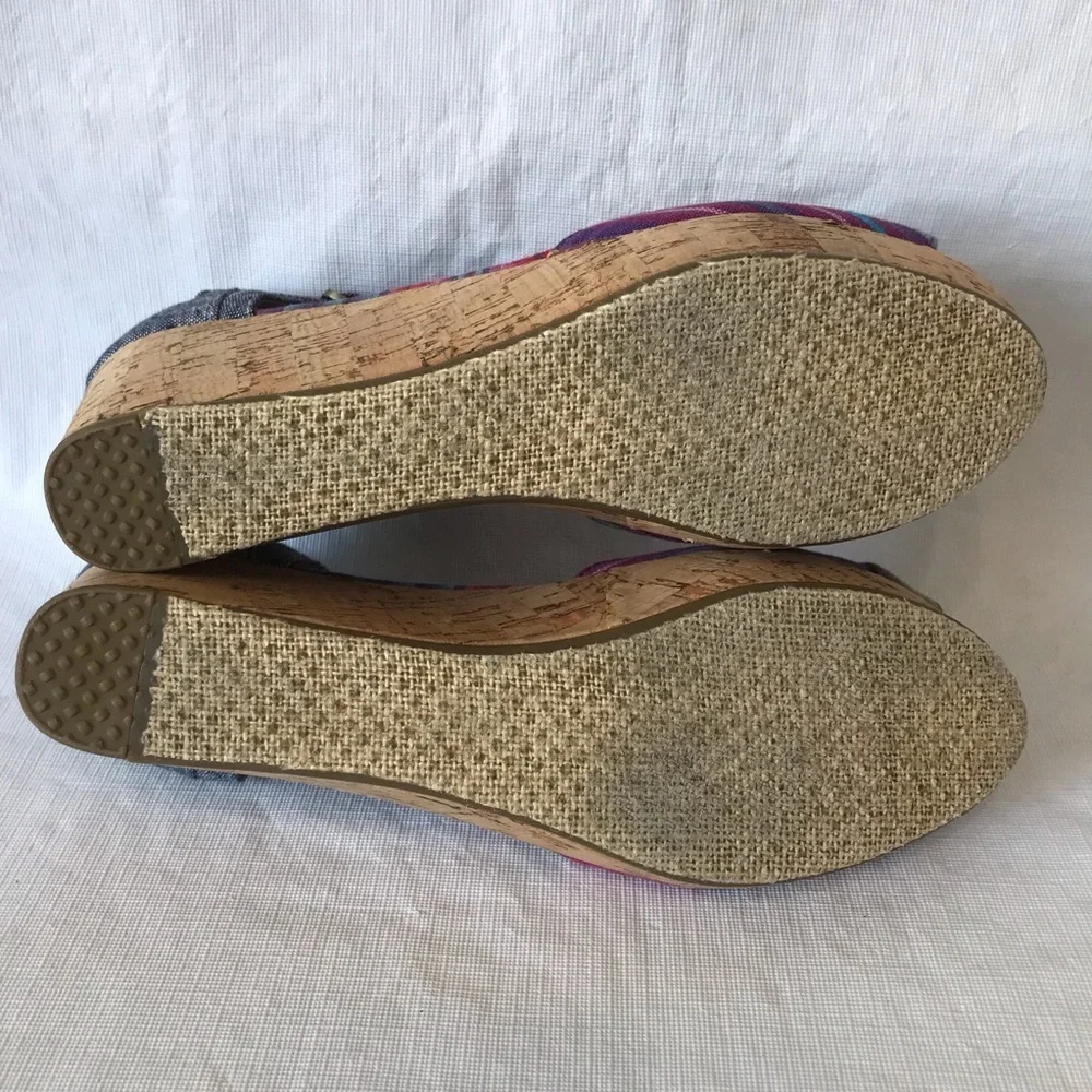 Toms Sienna Chambray Cork Wedge Sandals